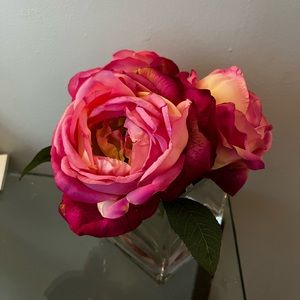 Faux Floral Arrangement in Glass Vase